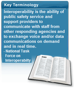 Interoperability is the ability of public safety service and support providers to communicate with staff from other responding agencies and to exchange voice and/or data communications on demand and in real time.