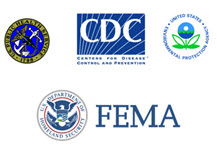 Logos: U.S. Public Health Service Seal, CDC - Center for Disease Control and Prevention Logo, U.S. Environmental Protection Agency Logo, U.S. Department of Homeland Security Seal / FEMA Logo