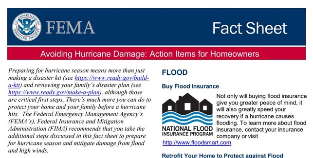 Fema Fact Sheet Avoiding Hurricane Damage Action Items For Homeowners