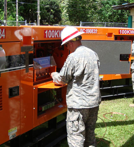 person connecting a commercial generator
