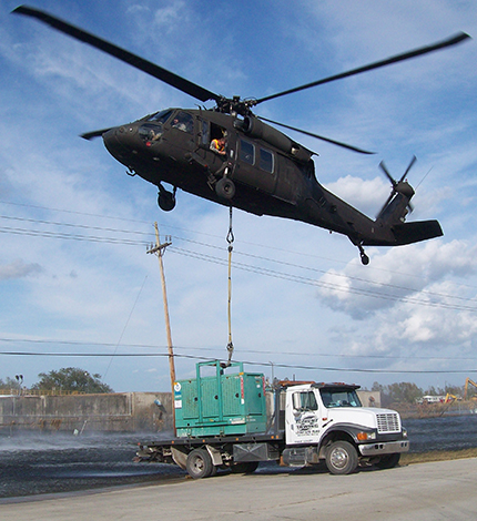 Helicopter transporting a generator