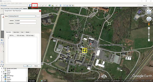 Google Earth: add placemark. Please refer to Appendix 6-4 for full description.