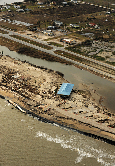 Aerial view of damage in Texas caused by Hurricane Ike.