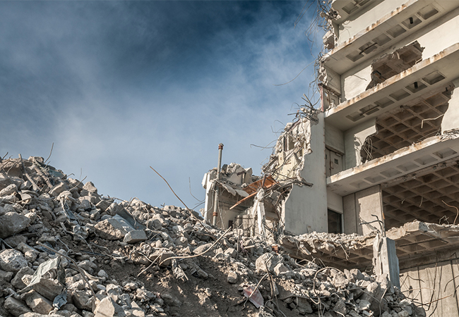 A partially demolished building.