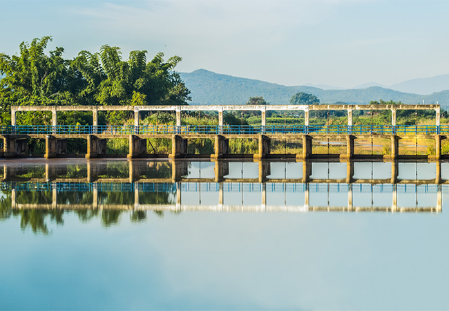 Water and a water gate used for flood mitigation.