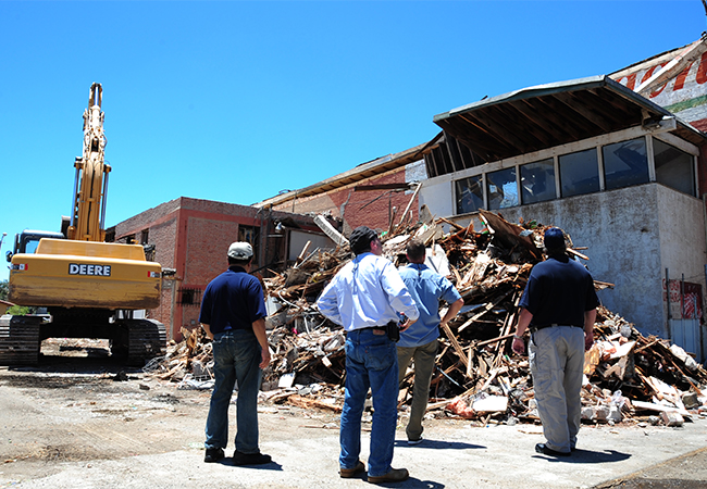 Earthquake damaged buildings in California.