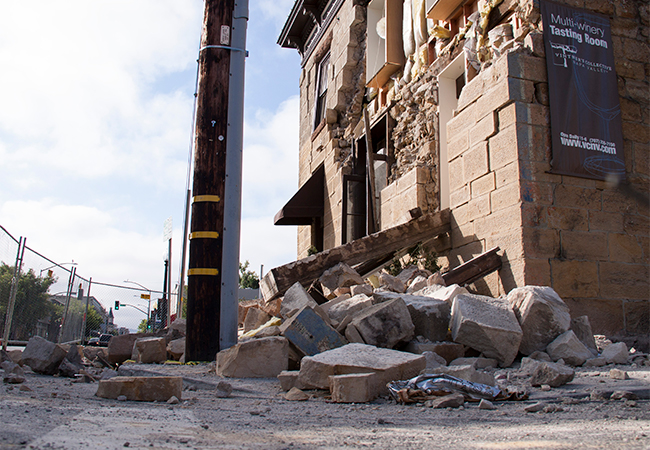 A building in Napa damaged by an earthquake.