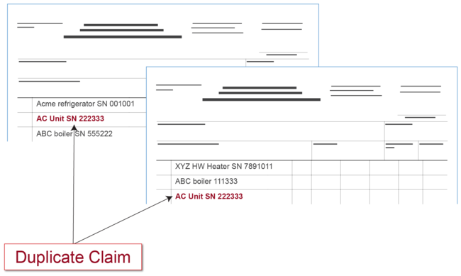 Two duplicate policy forms with same claim number displayed for an air conditioning unit.