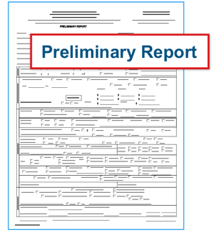 Photograph of Preliminary Report labeled Preliminary Report.