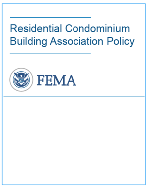 Cover of the RCBAP Form titled Residential Condominium Building Association Policy. Underneath the title are the FEMA logo and the word FEMA.