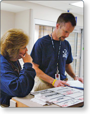 People looking at a chart