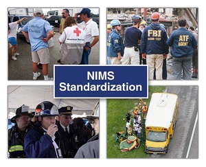 NIMS Standardization - Four pictures of emergency responders working together