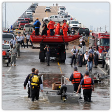 FEMA U S and R teams staging from a bridge in Texas