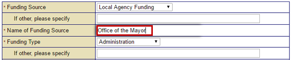 To identify a matching non-federal funding source, select the Name of Funding Source field and type the source.