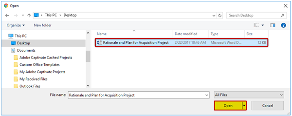 Locate and select the electronic file you wish to attach to your subgrant application from list of files on your computer.