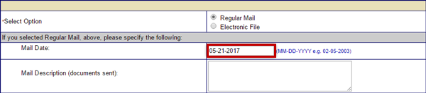 You need to record when you sent a document through Regular Mail, to do so select the Mail Date field and enter the date.