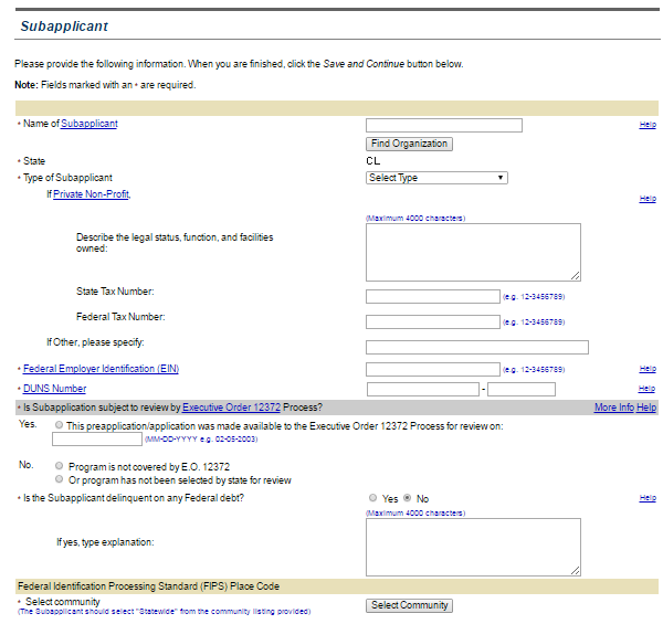 Screenshot of subapplicant section.