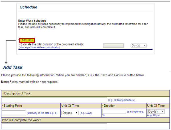 Screenshot of eGrants Schedule section.