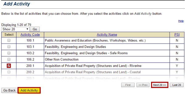 Select the checkboxes left of the activities included in the Scope of Work proposed in your subgrant application.