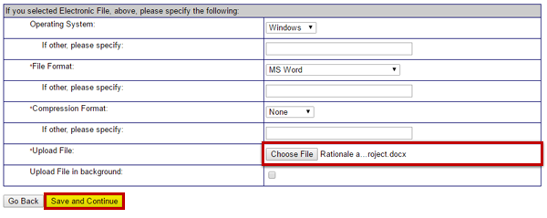 As a confirmation that the electronic file has uploaded, an abbreviated version of name of the file will appear to the right of the Choose File button on the Attach Document screen.