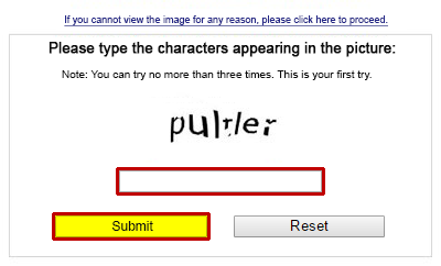 Screenshot of FEIMS Security Question page. Entering the random characters helps to protects your information from automated attacks. See appendix for full text.