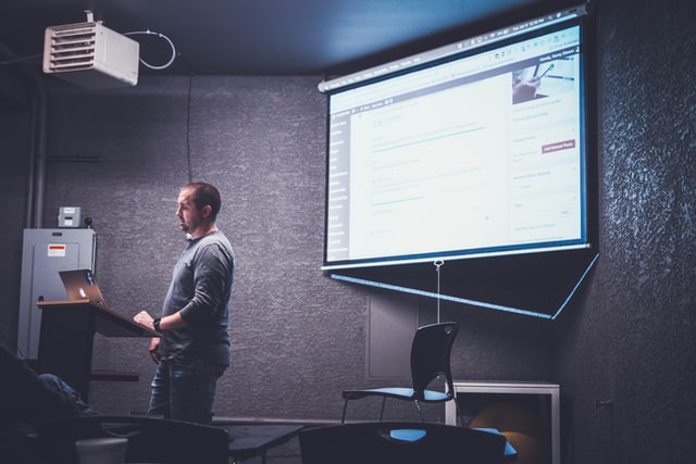 Person giving a PowerPoint presentation