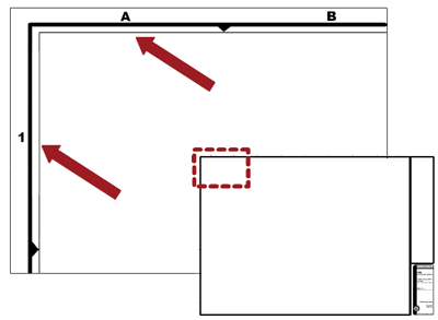 Alpha-numeric grid. 1 on the left vertical line and A and B on the top horizontal line. The area defined by 1-A is highlighted.