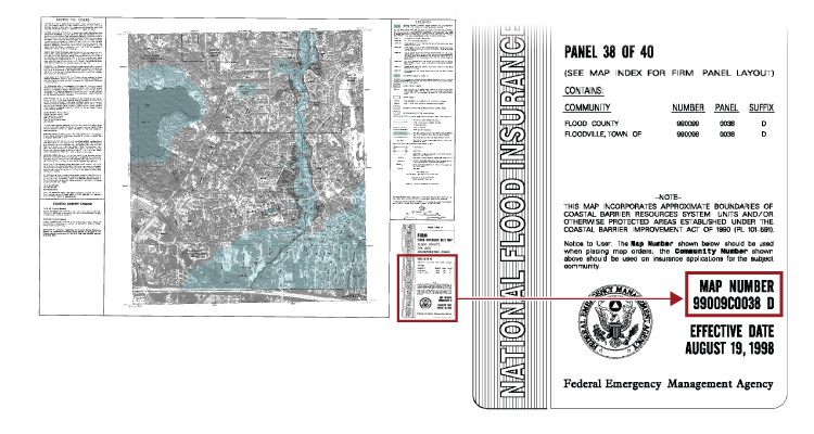 The Map Panel with Map Number 99009C0038 D identified on the Map Index