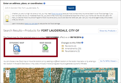 Top of MSC search results for FORT Lauderdale, City of. The Dynamic Map and Map Image icons are highlighted.