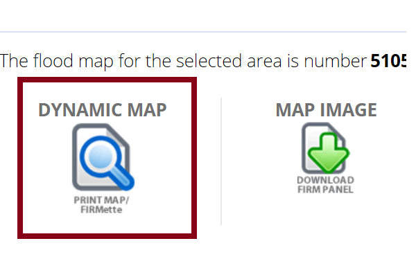 Dynamic Map Icon print map/FIRMette is highlighted. Map Image Download Map Panel Icon.