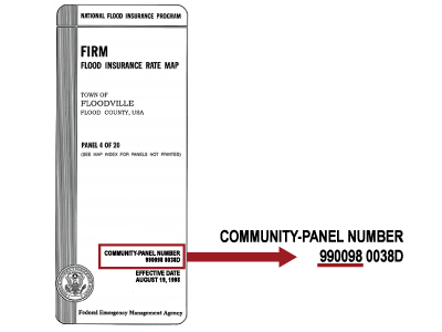 FIRM Flood Insurance Rate Map, Town of Floodville, Flood County, USA, Panel 4 of 26, Community Panel Number 990090 (underlined) 0038X