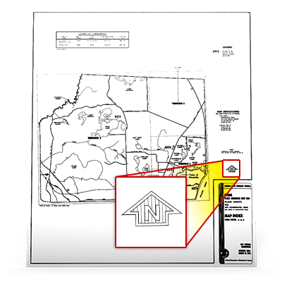 flood map with north arrow highlighted and magnified.