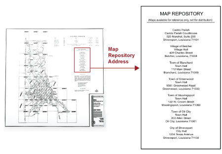 Map Repository Address highlighted on FIRM Index and magnified