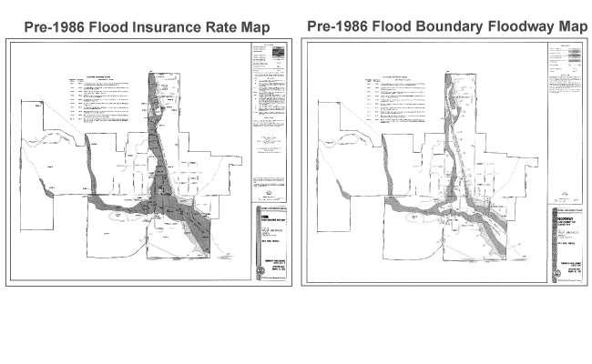 Pre-1986 Flood Insurance Rate Map. Pre-1986 Flood Boundary Floodway Map. The Flood Boundary Floodway Map shows the floodway as a white area.