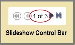 Navigation buttons for slideshows, with a count showing slide 1 of 3. Next is highlighted.