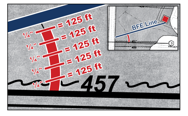 Two segments, each equal to 125 feet drawn along the centerline of the stream