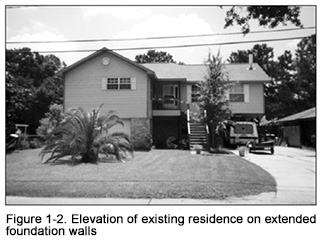 Graphic of a house with elevation of existing residence on extended foundation walls.