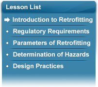 Lesson List: Introduction to Retrofitting (Starting); Regulatory Requirements; Parameters of Retrofitting; Determination of Hazards; Design Practices