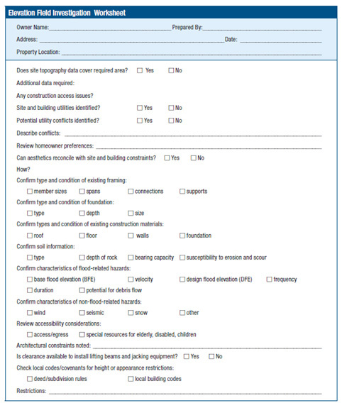 Sample Elevation Field Investigation Worksheet