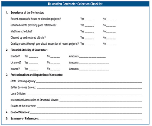 Sample of a Relocation Contractor Selection Checklist