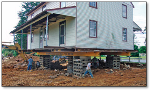 house on pallets and frame ready to be moved