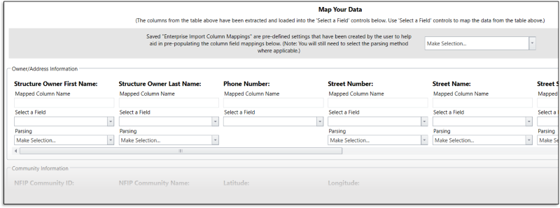 Screenshot of Map Your Data section of Enterprise Import screen with directions and column mappings partially visible. Refer to appendix for full text.