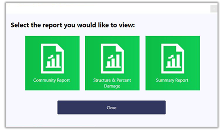 A partial view of Substantial Damage Estimator 3.0 Main Menu screen with the Total Number of Properties and Total Number of Assessments section emphasized. (SDE logo) Substantial Damage Estimator 3.0. Access Data with buttons for View/Search All Reports, Bulk Editor, Enter Default Data, Add New Property, Resources with buttons for User Manual. The Report, Import, Export, and GeoFiles section is partially obscured. At the bottom of the screen are the icons for tornado, hurricane, flood, lighting, tsunami, and fire. SDE is a tool provided by FEMA to help local officials administer the substantial damage requirements of their floodplain management ordinance in accordance with the minimum requirements of the NFIP. Total number of Properties, 57; Total Number of Assessments, 57. Foreground: Enlarged version of the Totals section of the screen. Total number of Properties, 6; Total Number of Assessments, 6.