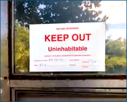 Keep Out, Uninhabitable sign