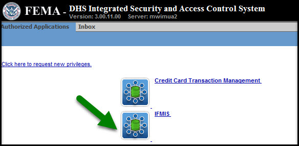 Screenshot of the FEIMS portal with arrow pointing to the IFMIS link