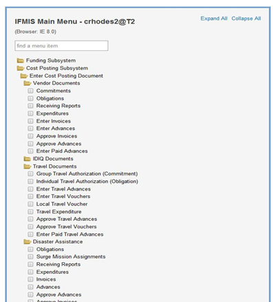 Screenshot of ifmis enter cost posting document folder structure