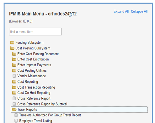 Screenshot of ifmis travel reports folder structure