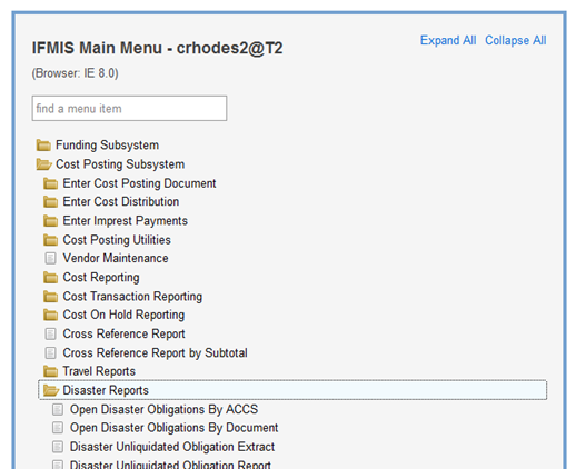 Screenshot of ifmis disaster reports folder structure