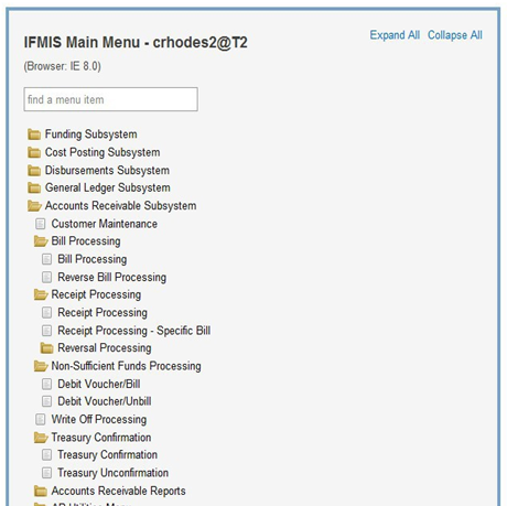 Screenshot of ifmis bill processing folder structure