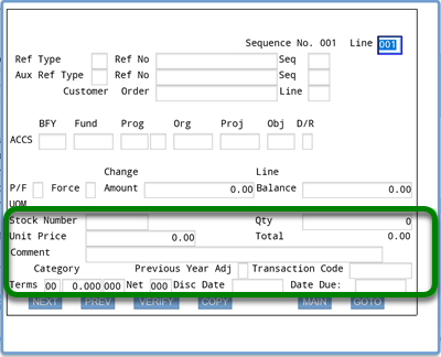 Screenshot of ifmis invoice accs screen with rectangle around remaining fields identified in the text